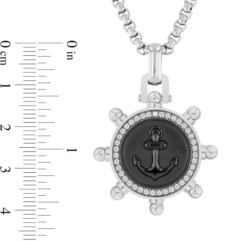 Main Image 4 of 1/4 CT T.W. Diamond Frame Anchor and Ship’s Wheel Pendant in Stainless Steel and Black Ion Plate - 24”