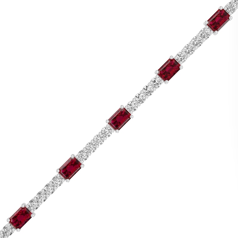 Main Image 2 of Emerald-Cut Lab-Created Ruby and White Lab-Created Sapphire Station Bracelet in Sterling Silver - 7.25”