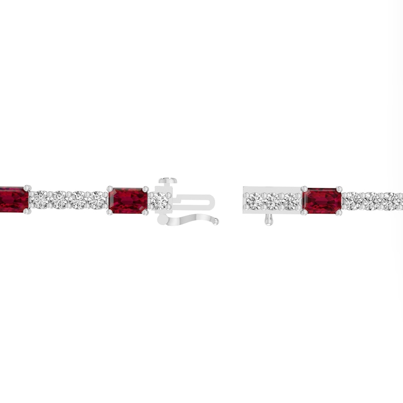Main Image 3 of Emerald-Cut Lab-Created Ruby and White Lab-Created Sapphire Station Bracelet in Sterling Silver - 7.25”