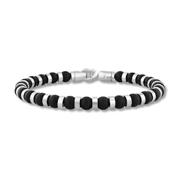 6.0mm Onyx Bead Strand Bracelet in Solid Stainless Steel - 8.5”