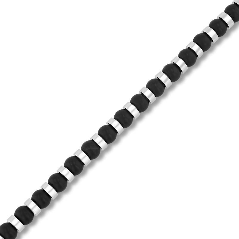 Main Image 2 of 6.0mm Onyx Bead Strand Bracelet in Solid Stainless Steel - 8.5”