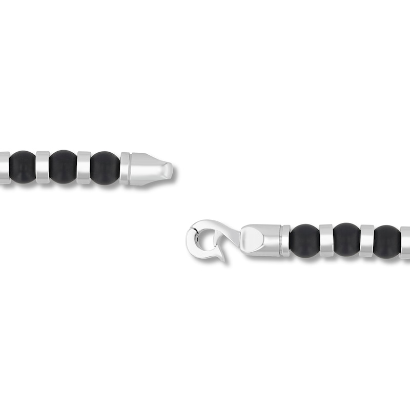 Main Image 3 of 6.0mm Onyx Bead Strand Bracelet in Solid Stainless Steel - 8.5”