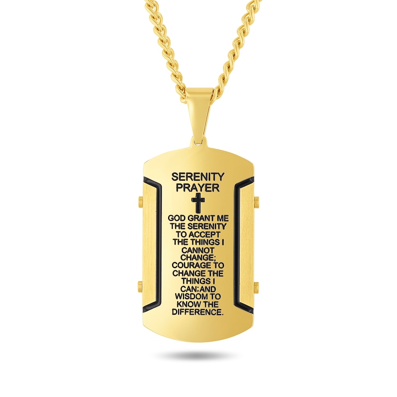 Main Image 1 of Serenity Prayer Dog Tag Pendant in Stainless Steel with Yellow and Black Ion Plate - 24”