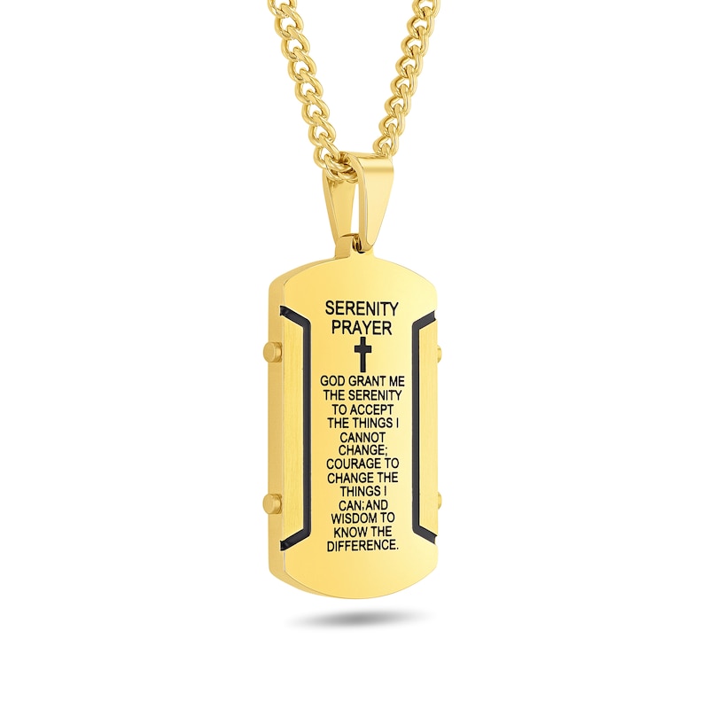 Main Image 2 of Serenity Prayer Dog Tag Pendant in Stainless Steel with Yellow and Black Ion Plate - 24”