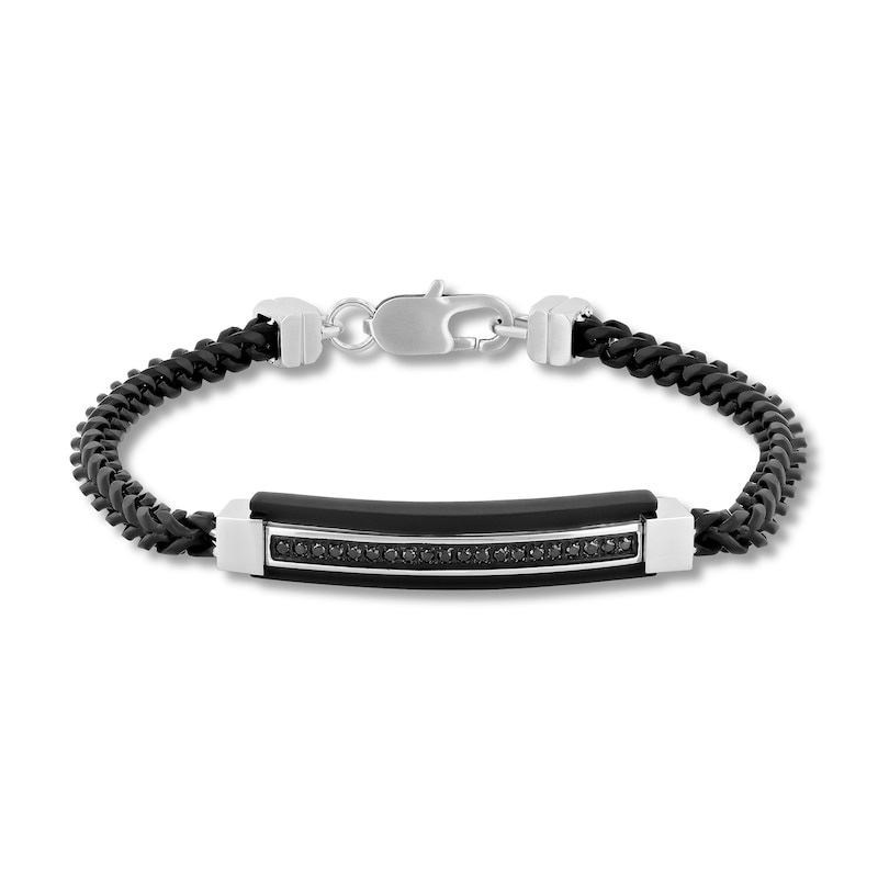 Main Image 1 of 1/5 CT. T.W. Black Diamond Bar Bracelet in Solid Stainless Steel and Black Ion Plate - 8.5"
