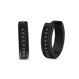 1/6 CT. T.W. Black Diamond Huggie Hoop Earrings in Stainless Steel with Black Ion Plate