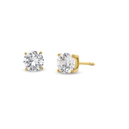 White Lab-Created Sapphire Solitaire Stud Earrings in Stainless Steel with Yellow Ion Plate