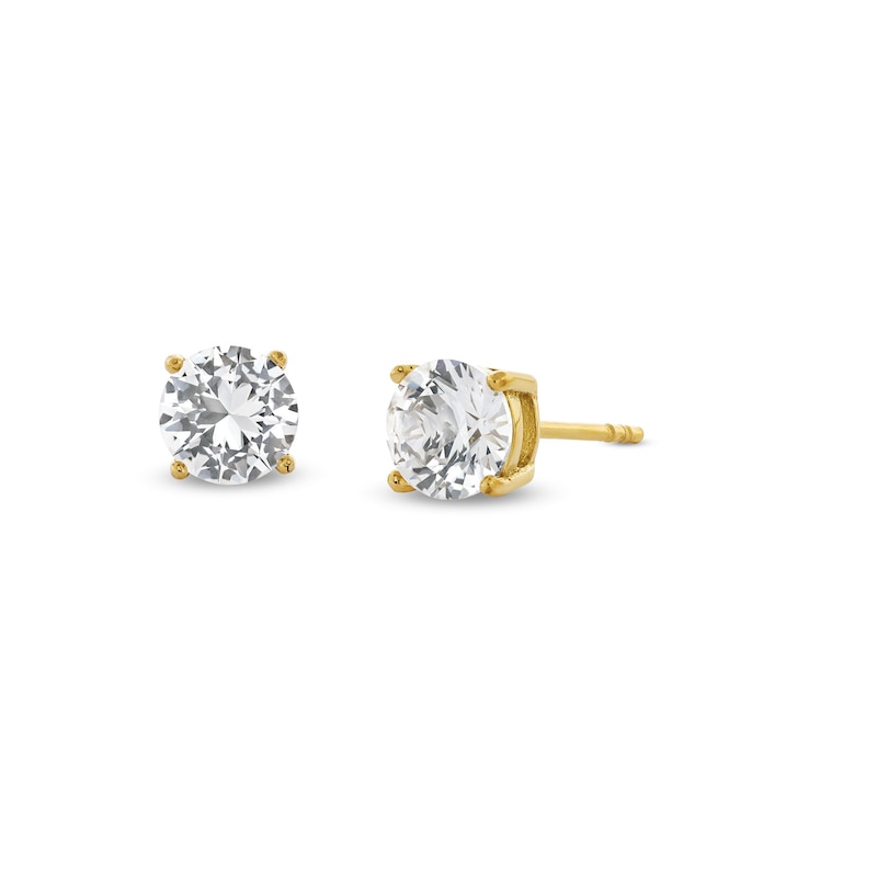 Main Image 1 of White Lab-Created Sapphire Solitaire Stud Earrings in Stainless Steel with Yellow Ion Plate