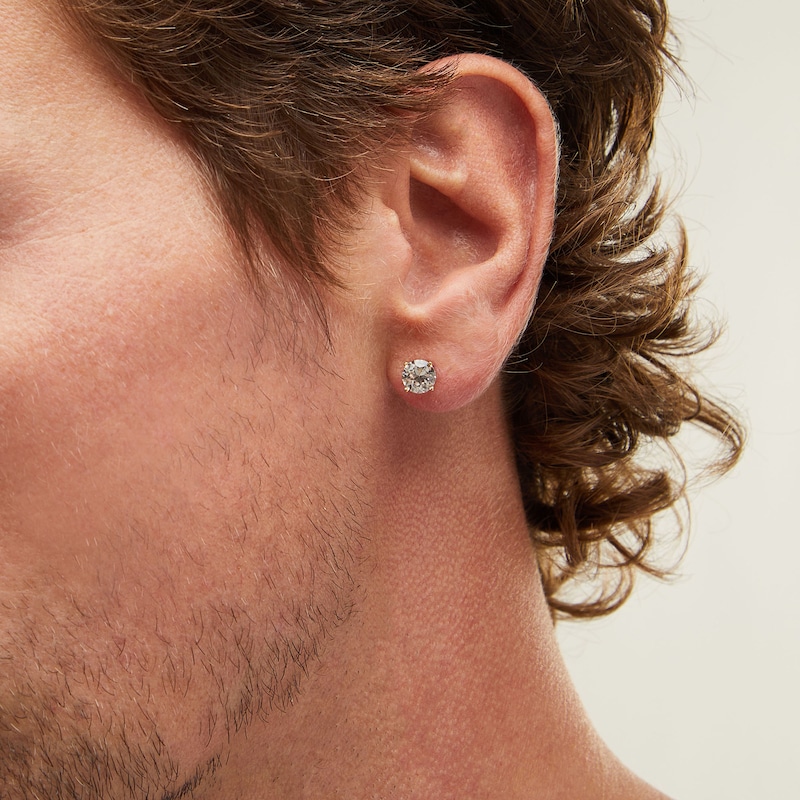 Main Image 2 of White Lab-Created Sapphire Solitaire Stud Earrings in Stainless Steel with Yellow Ion Plate