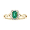 Thumbnail Image 1 of Emerald-Cut Lab-Created Emerald and White Lab-Created Sapphire Frame Ring in Sterling Silver with 14K Gold Plate