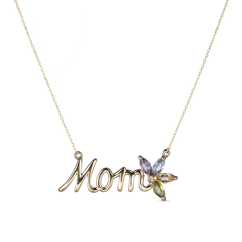Main Image 1 of Marquise-Cut Gemstone and White Lab-Created Sapphire "Mom" Necklace in Sterling Silver with 18K Gold Plate