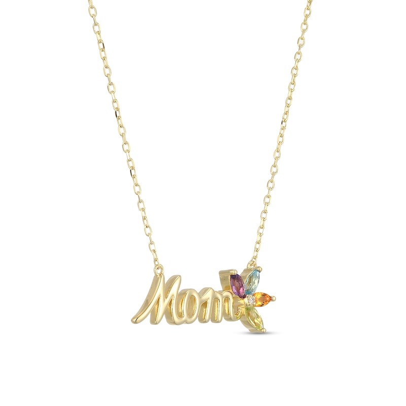 Main Image 2 of Marquise-Cut Gemstone and White Lab-Created Sapphire "Mom" Necklace in Sterling Silver with 18K Gold Plate