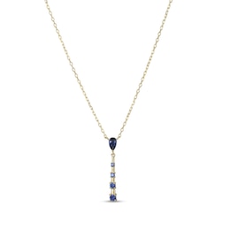 Pear-Shaped and Round Blue Lab-Created Sapphire "Y" Necklace in Sterling Silver with 18K Gold Plate