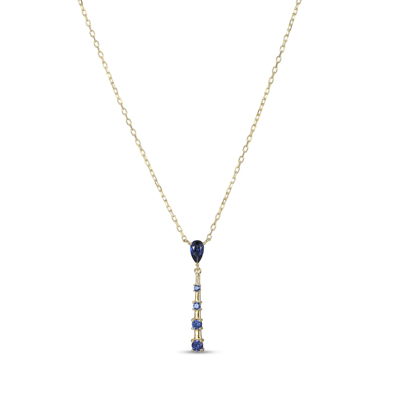 Main Image 1 of Pear-Shaped and Round Blue Lab-Created Sapphire "Y" Necklace in Sterling Silver with 18K Gold Plate