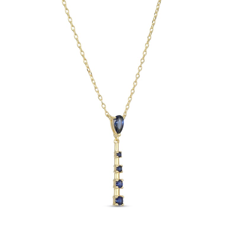 Main Image 2 of Pear-Shaped and Round Blue Lab-Created Sapphire "Y" Necklace in Sterling Silver with 18K Gold Plate