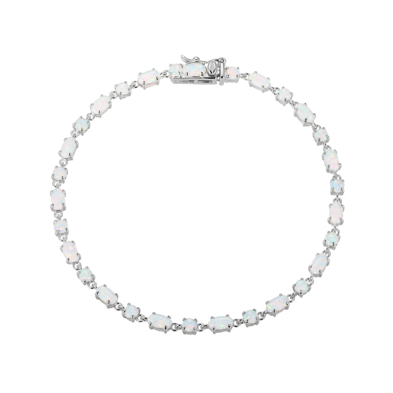 Main Image 1 of Oval and Round Lab-Created Opal Alternating Link Bracelet in Sterling Silver - 7.25”