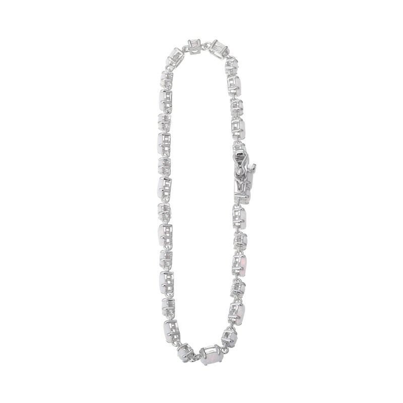 Main Image 2 of Oval and Round Lab-Created Opal Alternating Link Bracelet in Sterling Silver - 7.25”