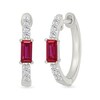 Thumbnail Image 1 of Baguette-Cut Lab-Created Ruby and White Lab-Created Sapphire Huggie Hoop Earrings in Sterling Silver
