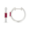 Thumbnail Image 2 of Baguette-Cut Lab-Created Ruby and White Lab-Created Sapphire Huggie Hoop Earrings in Sterling Silver