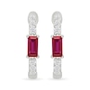 Thumbnail Image 3 of Baguette-Cut Lab-Created Ruby and White Lab-Created Sapphire Huggie Hoop Earrings in Sterling Silver