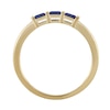 Thumbnail Image 2 of Baguette-Cut Ceylon Blue Lab-Created Sapphire Three Stone Band in Sterling Silver with 14K Gold Plate - Size 7