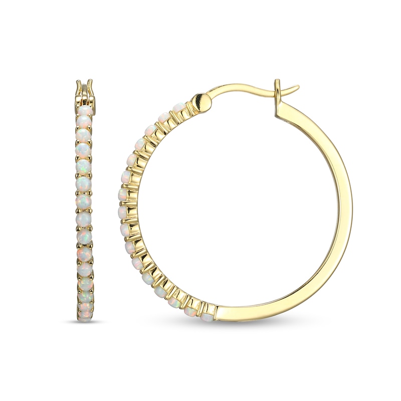 Main Image 1 of Lab-Created Opal Hoop Earrings in Sterling Silver with 18K Gold Plate