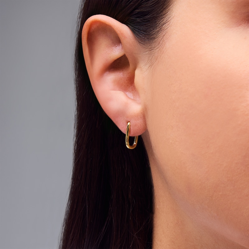 Main Image 2 of 14.0mm Oval Hoop Earrings in Sterling Silver with 18K Gold Plate