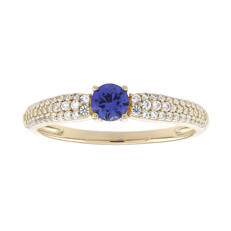 Main Image 1 of Ceylon Blue and White Lab-Created Sapphire Ring in Sterling Silver with 14K Gold Plate - Size 7