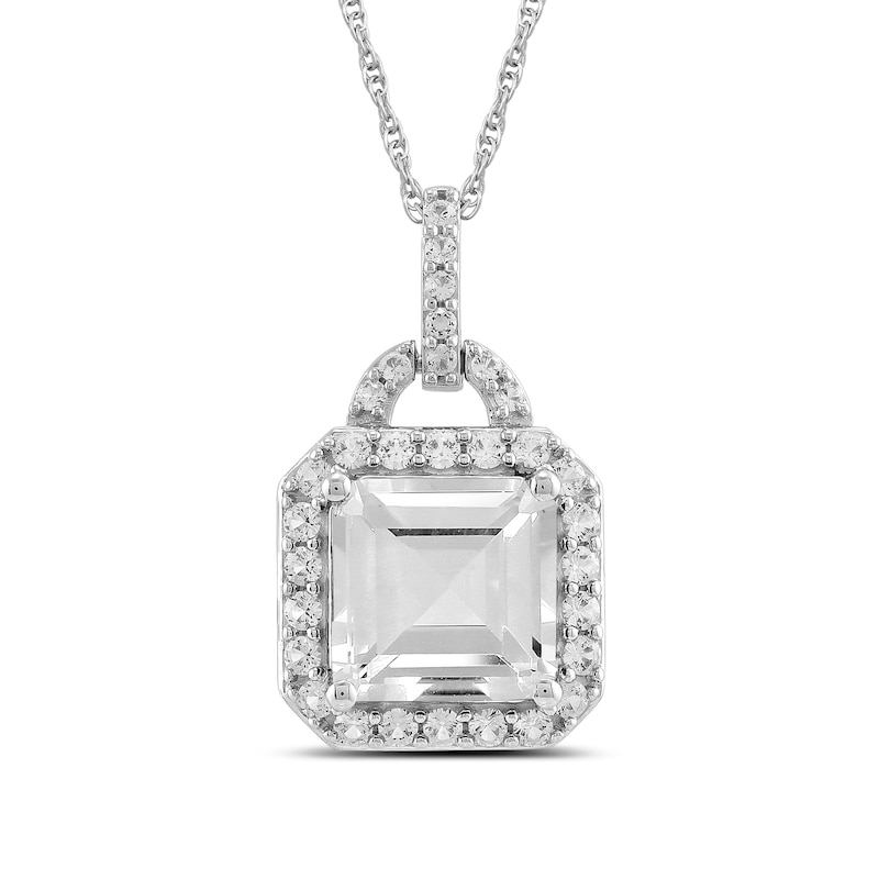 Main Image 3 of Emerald-Cut and Round White Lab-Created Sapphire Doorknocker Drop Pendant, Earrings and Ring Set in Sterling Silver