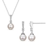 Thumbnail Image 1 of Freshwater Cultured Pearl and White Lab-Created Sapphire Drop Pendant and Earrings Set in Sterling Silver