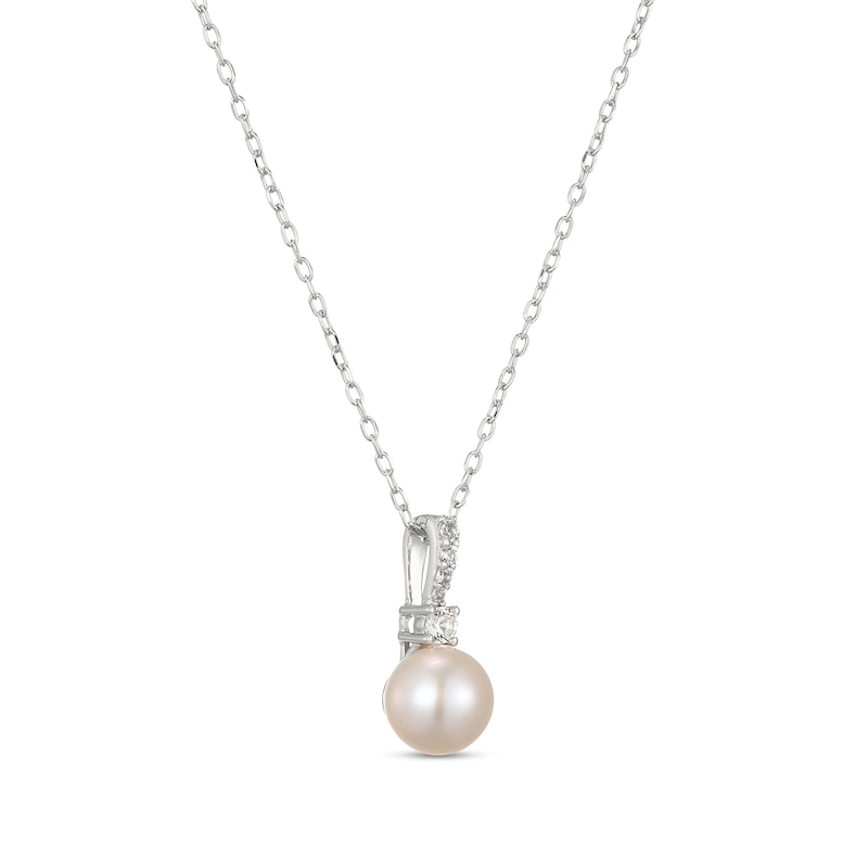 Main Image 3 of Freshwater Cultured Pearl and White Lab-Created Sapphire Drop Pendant and Earrings Set in Sterling Silver