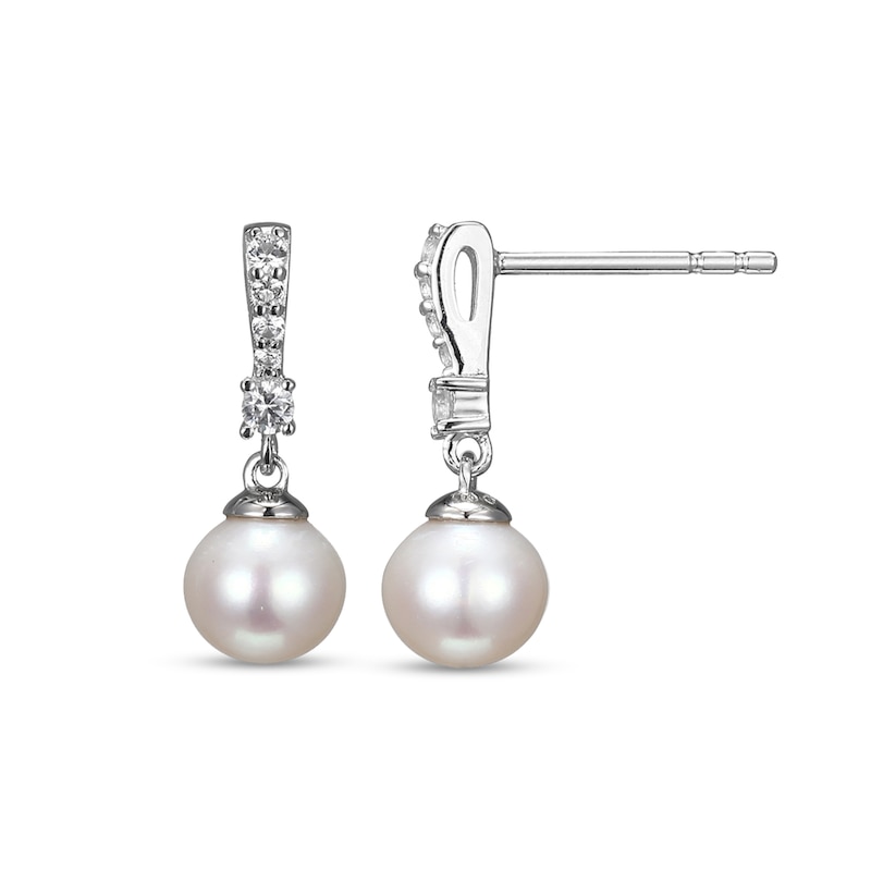 Main Image 4 of Freshwater Cultured Pearl and White Lab-Created Sapphire Drop Pendant and Earrings Set in Sterling Silver