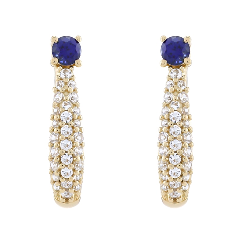 Main Image 1 of Ceylon Blue and White Lab-Created Sapphire Drop Earrings in Sterling Silver with 14K Gold Plate