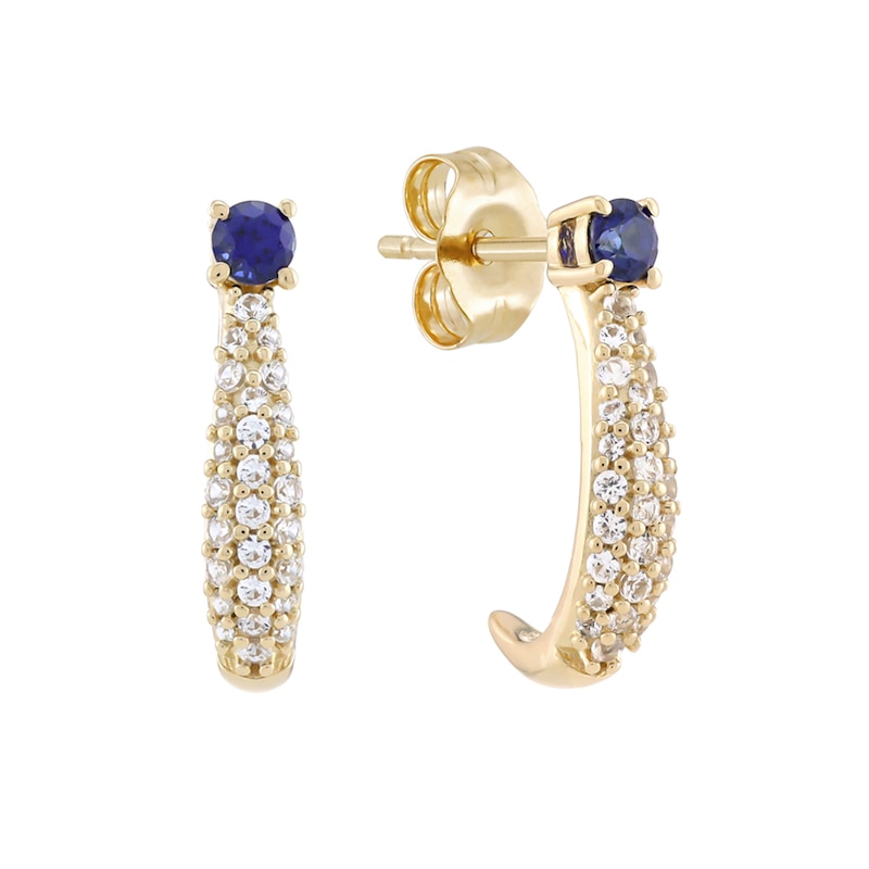 Main Image 2 of Ceylon Blue and White Lab-Created Sapphire Drop Earrings in Sterling Silver with 14K Gold Plate