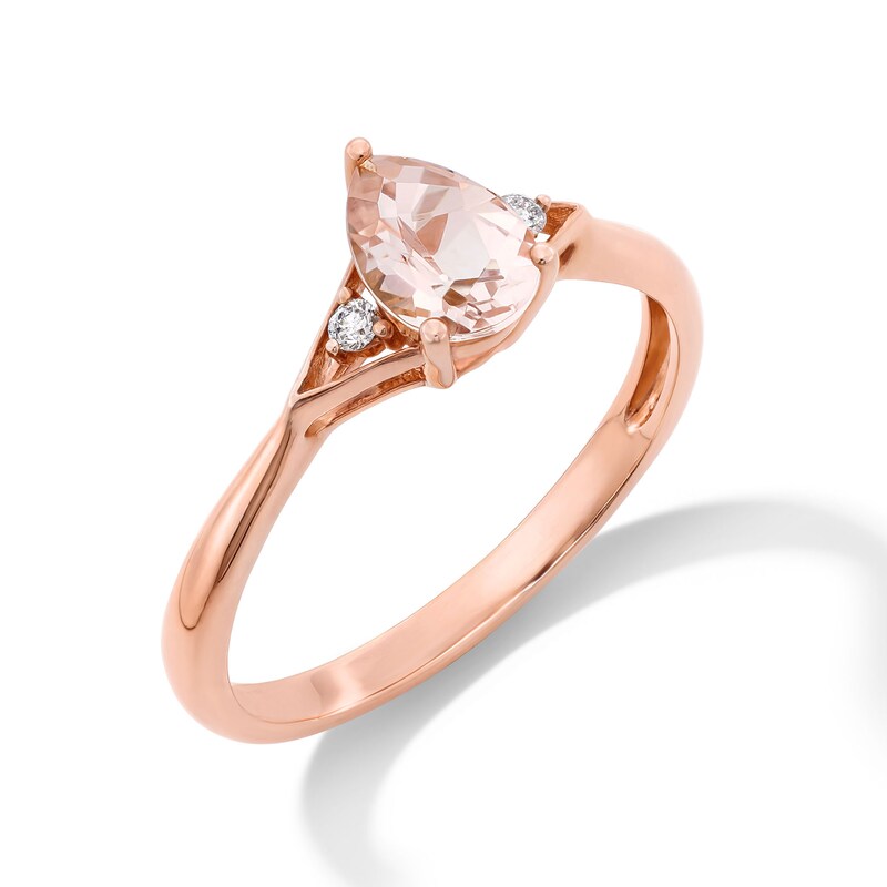 Main Image 3 of Pear-Shaped Morganite and Diamond Accent Ring in 10K Rose Gold
