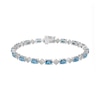 Thumbnail Image 1 of Oval Swiss Blue Topaz, White Lab-Created Sapphire and Diamond Accent Link Bracelet in Sterling Silver - 7.25”