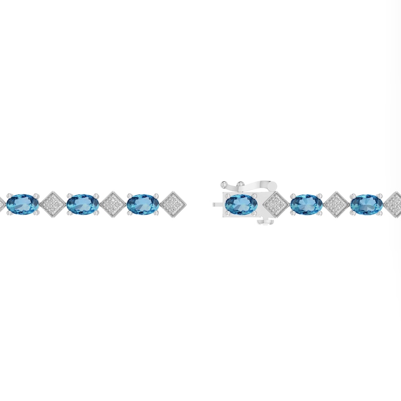 Main Image 3 of Oval Swiss Blue Topaz, White Lab-Created Sapphire and Diamond Accent Link Bracelet in Sterling Silver - 7.25”