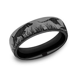 6.5mm Matte Bird, Dog and Pheasant Engravable Wedding Band in Two-Tone Titanium (1-2 lines)