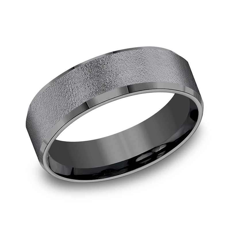 Main Image 1 of 7.0mm Brushed Beveled Edge Engravable Wedding Band in Tantalum (1-2 Lines)