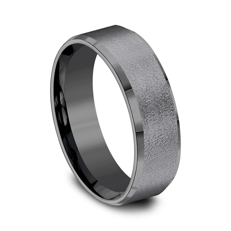 Main Image 2 of 7.0mm Brushed Beveled Edge Engravable Wedding Band in Tantalum (1-2 Lines)
