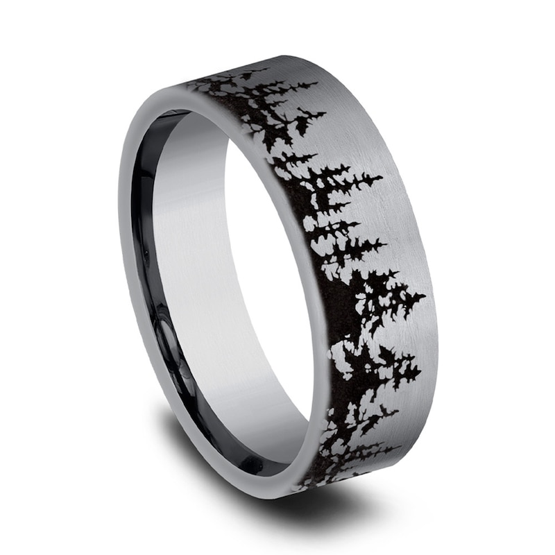 Main Image 2 of 8.0mm Satin Tree Line Engravable Wedding Band in Tantalum (1-2 lines)