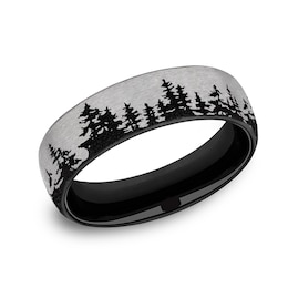 6.5mm Matte Tree Line Engravable Wedding Band in Two-Tone Titanium (1-2 lines)