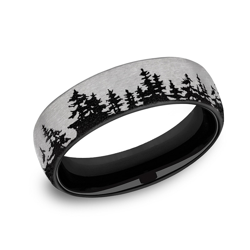 Main Image 1 of 6.5mm Matte Tree Line Engravable Wedding Band in Two-Tone Titanium (1-2 lines)