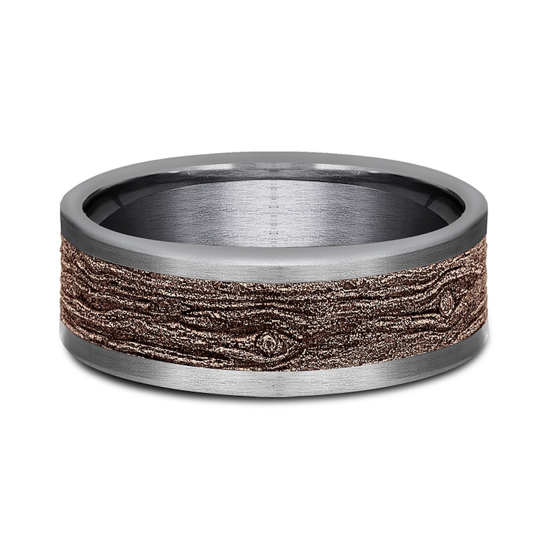 Main Image 3 of 8.0mm Matte Bark-Look Engravable Wedding Band in Tantalum and 14K Rose Gold (1-2 lines)