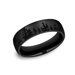 6.5mm Matte Tree Line Engravable Wedding Band in Black-on-Black Titanium (1-2 lines)