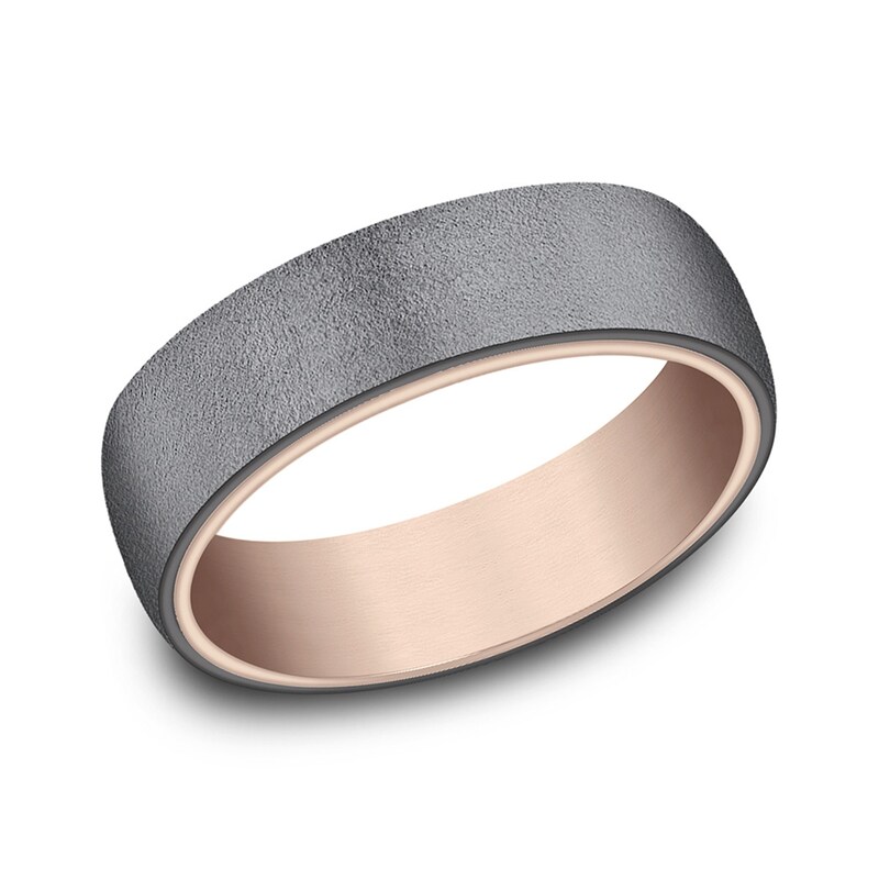 Main Image 1 of 6.5mm Matte Engravable Wedding Band in Tantalum and 14K Rose Gold (1-2 lines)