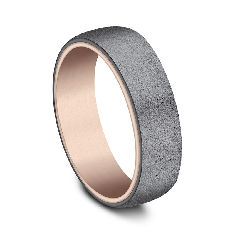 Main Image 2 of 6.5mm Matte Engravable Wedding Band in Tantalum and 14K Rose Gold (1-2 lines)