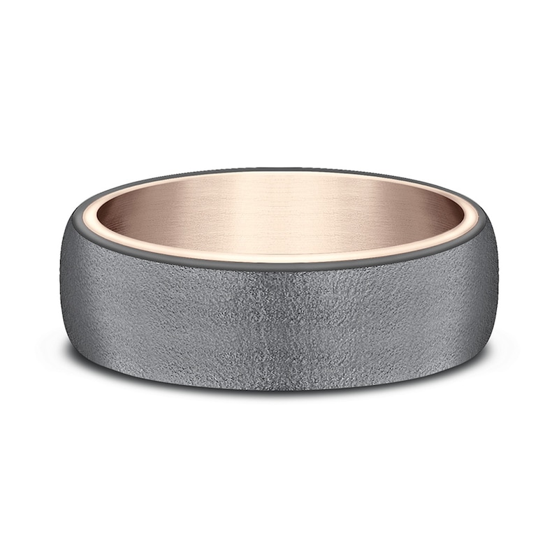 Main Image 3 of 6.5mm Matte Engravable Wedding Band in Tantalum and 14K Rose Gold (1-2 lines)