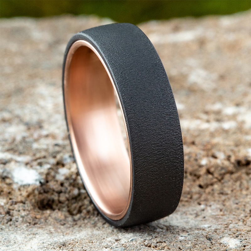 Main Image 4 of 6.5mm Matte Engravable Wedding Band in Tantalum and 14K Rose Gold (1-2 lines)