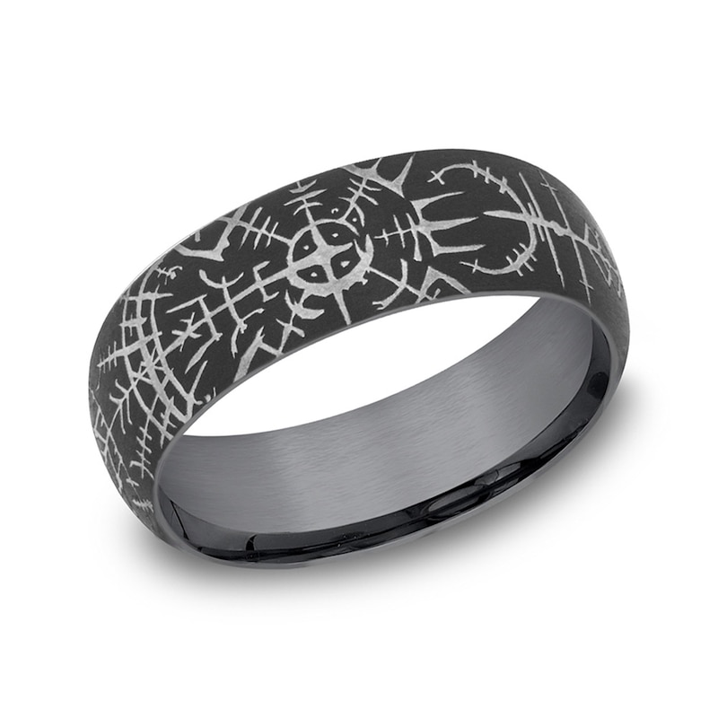 Main Image 1 of 8.0mm Satin Viking Compass Engravable Wedding Band in Tantalum (1-2 lines)